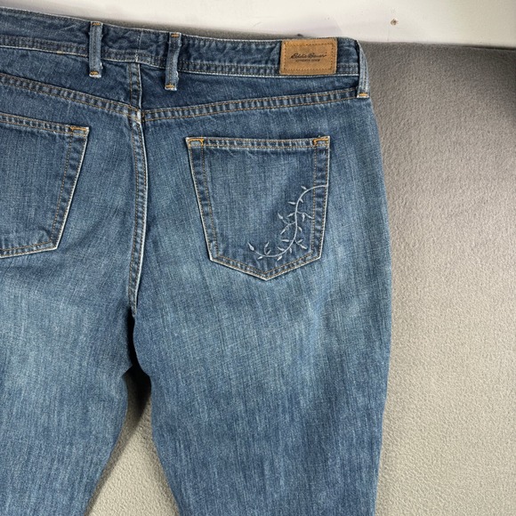 Eddie Bauer Jeans Women 14 Classic Fit‎ Bootcut 100% Cotton Embroidery Blue - Picture 9 of 13